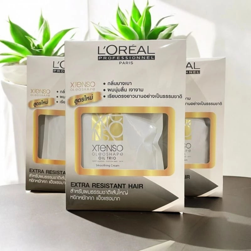 Loreal Xtenso Oleoshape Extra Resistant Hair BLACK 400g Cream Kit packaging with oil trio care for smooth hair