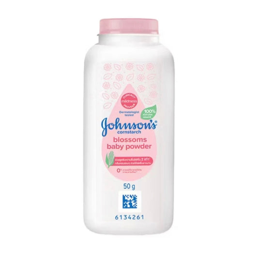  Johnson's Cornstarch Baby Powder Blossoms 50g front packaging with pink cap