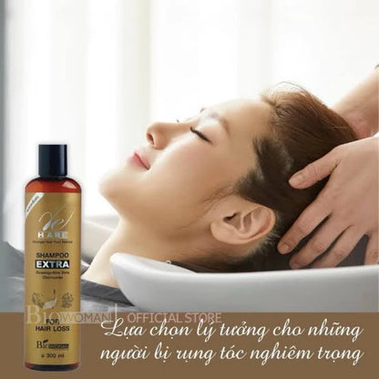 A woman receiving a professional head massage and hair wash with Biowoman Re Hare Shampoo in a salon setting