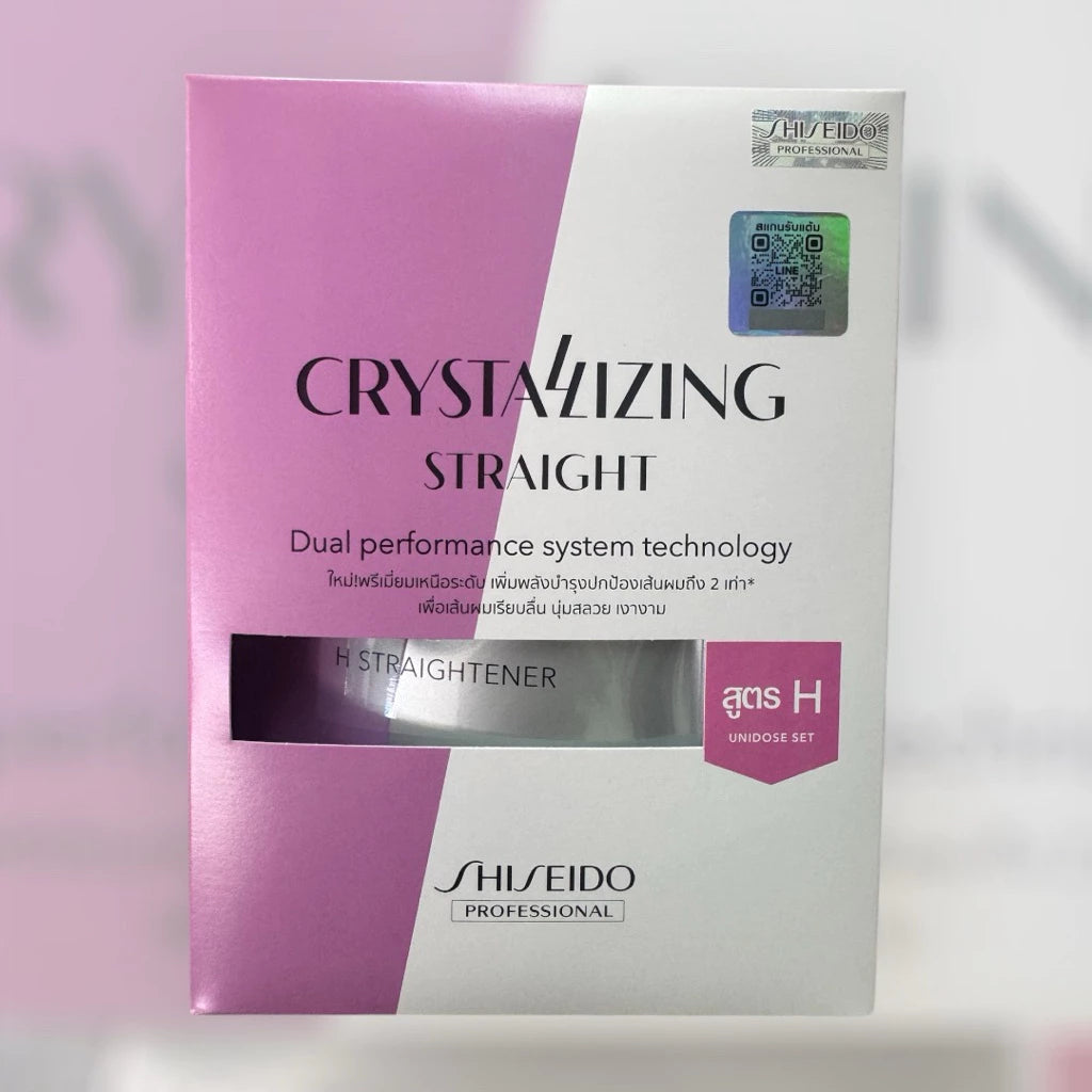 Shiseido Crystallizing Straight H1 Hair Straightening Set packaging with description and product details.
