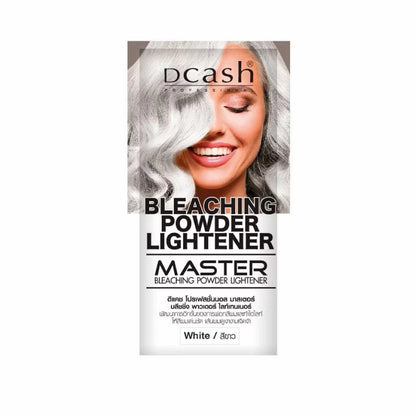 Dcash Bleaching Powder Professional Master Lightener package design featuring a model with bright blonde hair.
