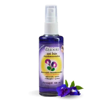 Sun On Hair Tonic Butterfly Pea 100ml front bottle with packaging