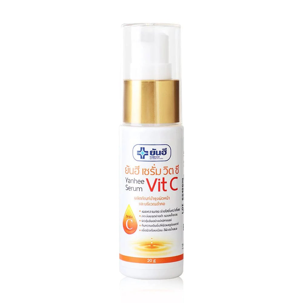 Yanhee Vit C Serum bottle standing upright highlighting product details