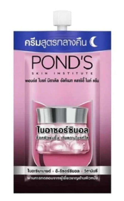 Ponds Bright Miracle Night Cream packaging showcasing its nourishing formula for skin clarity and radiance.